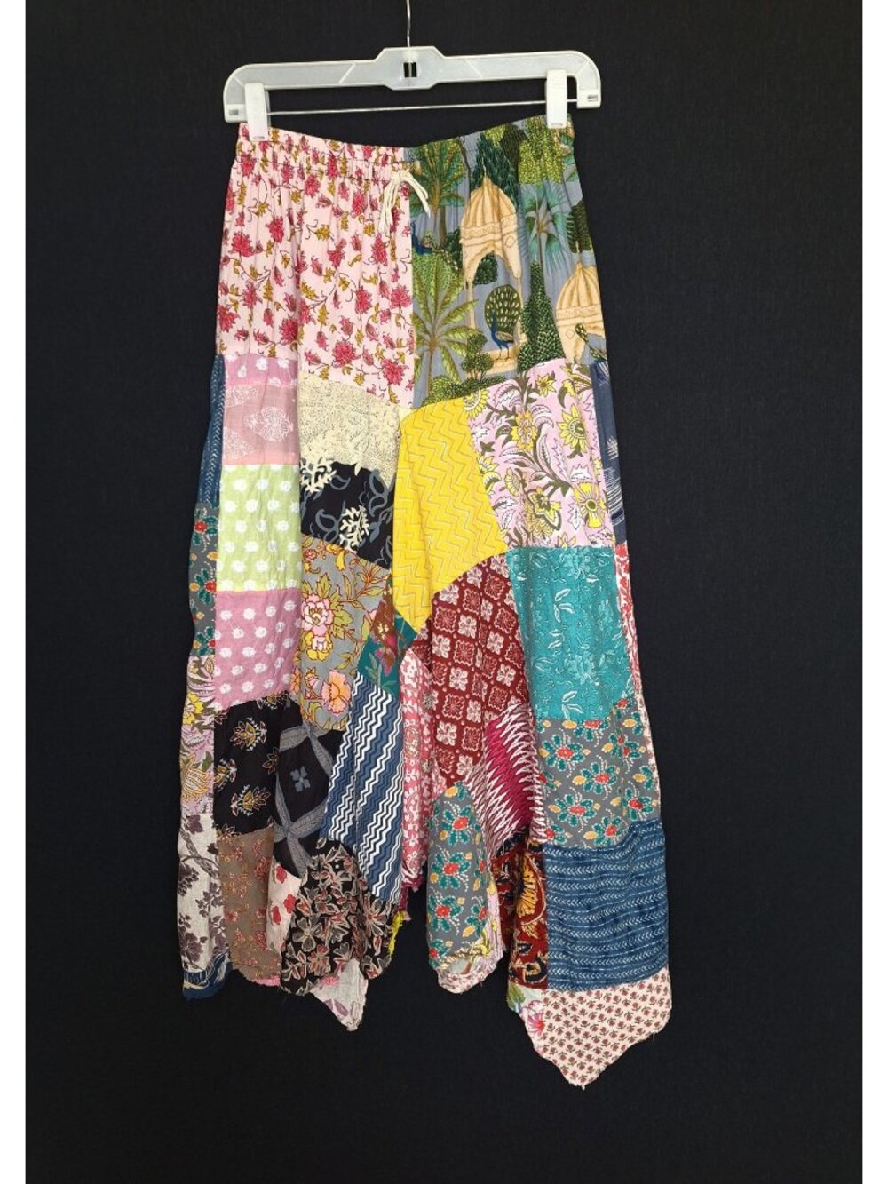 💙 100% Cotton Patchwork Maxi Skirt Boho Hippie Size S/M Festival Elastic Waist